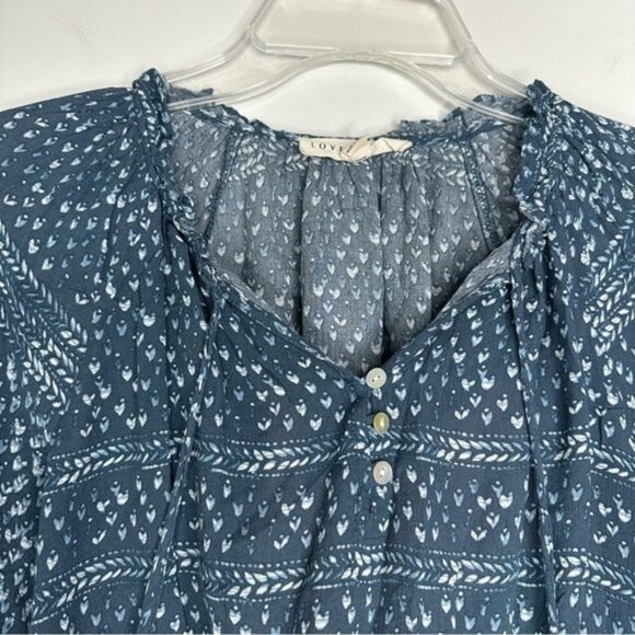Lovestitch Teal & White Long Balloon Sleeve Peasant Top Women’s Size Small - Picture 2 of 8